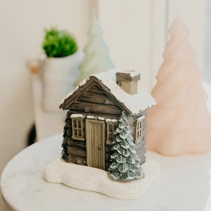 Log Cabin Snowy Winter Incense Cone Burner