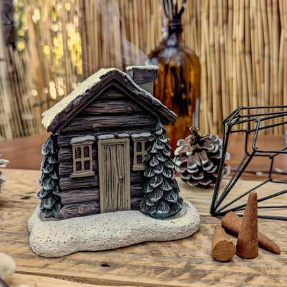 Log Cabin Snowy Winter Incense Cone Burner